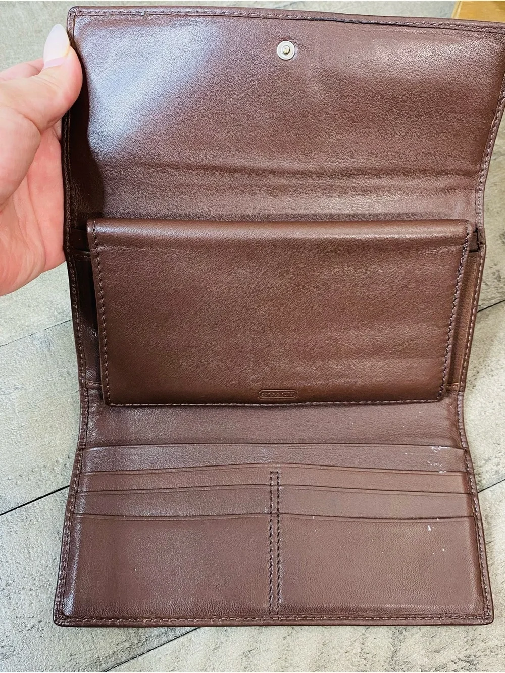 Coach Soho Vintage Brown Leather Pleated Trifold Wallet